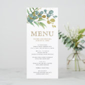 Rustieke Eucalyptus Gouden Tak Trouwdetails Menu (Staand voorkant)