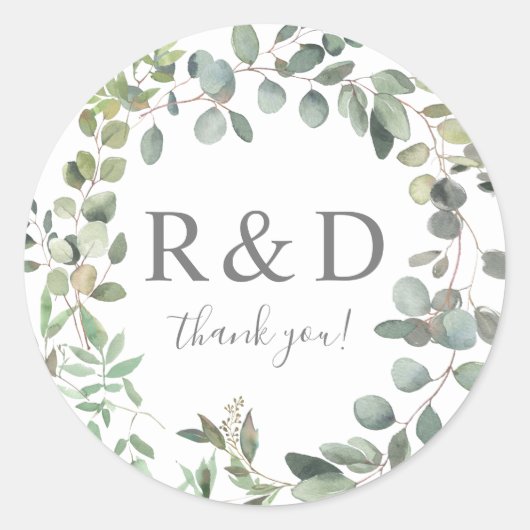 Rustieke Eucalyptus Green Duo Dank u Ronde Sticker (Voorkant)
