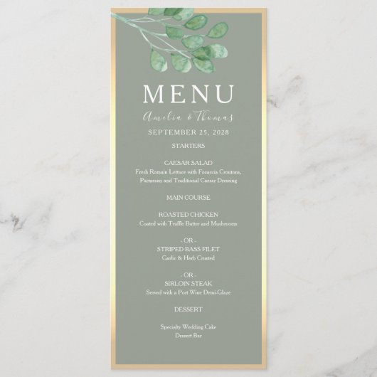 Rustieke Eucalyptus Green Wedding Menu Kaart (Voorkant)