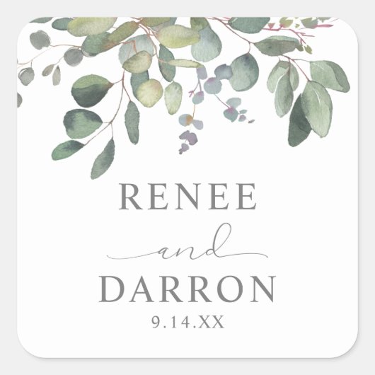 Rustieke Eucalyptus Greenery Duo 1B Square Sticker (Voorkant)