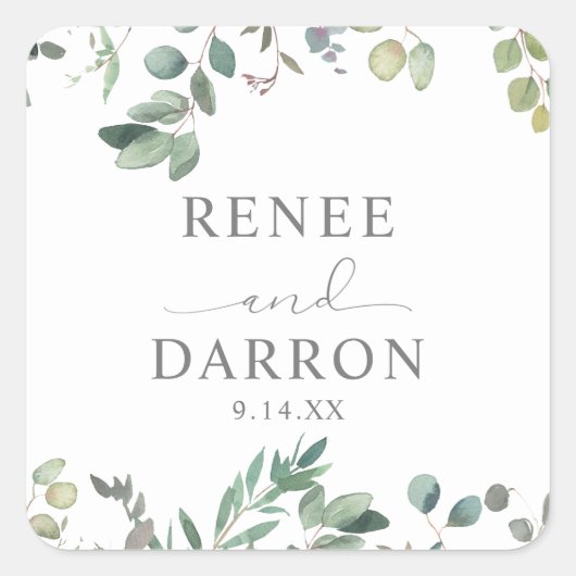 Rustieke Eucalyptus Greenery Duo 3 vierkante Stick Sticker (Voorkant)