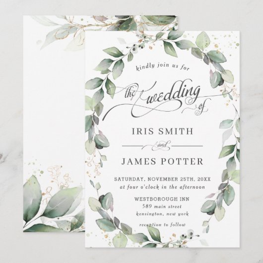 Rustieke Eucalyptus Greenery Krans Bladerige bruil Kaart (Voorkant / Achterkant)