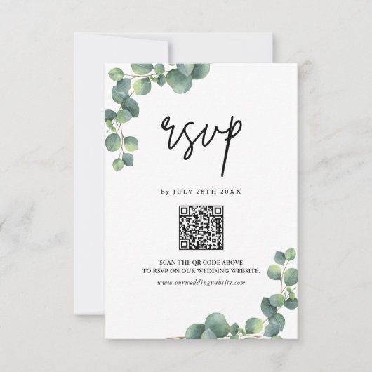 Rustieke Eucalyptus Greenery Wedding QR-code RSVP Kaartje (Voorkant)