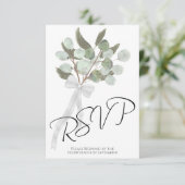Rustieke Eucalyptus & groen boeket Chique bruiloft RSVP Kaartje (Staand voorkant)