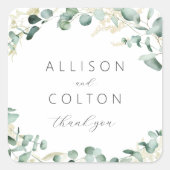 Rustieke eucalyptus groen boho huwelijksgunst vierkante sticker (Voorkant)