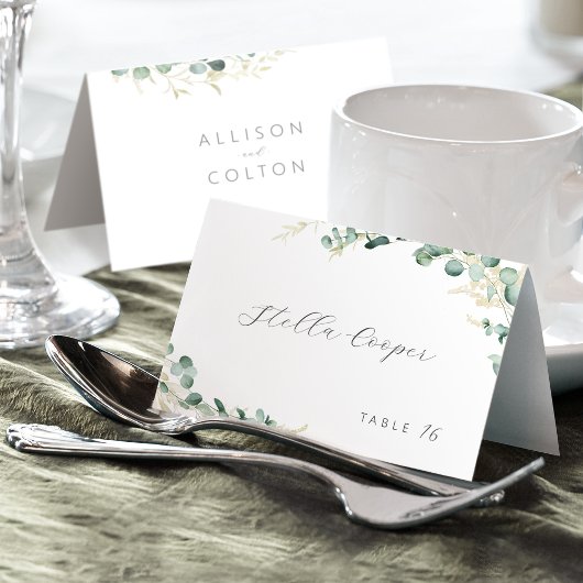 Rustieke eucalyptus groen boho wedding plaatskaart kaart