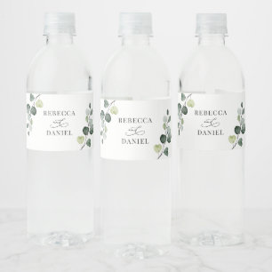 Rustieke Eucalyptus groen bruiloft gepersonaliseer Waterfles Etiket