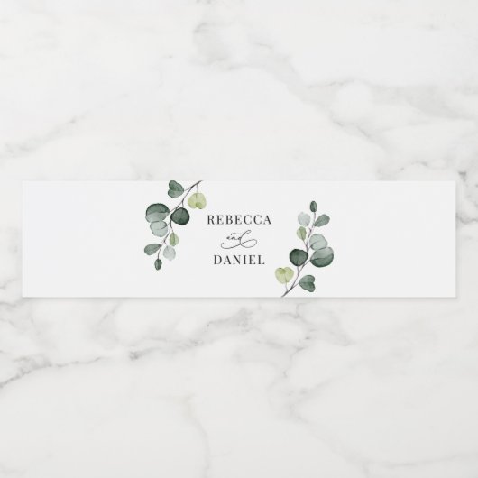 Rustieke Eucalyptus groen bruiloft gepersonaliseer Waterfles Etiket (Enkel label)