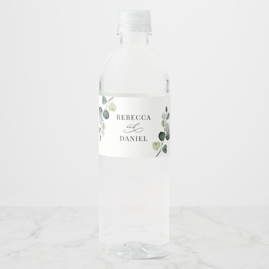 Rustieke Eucalyptus groen bruiloft gepersonaliseer Waterfles Etiket (Voorkant)