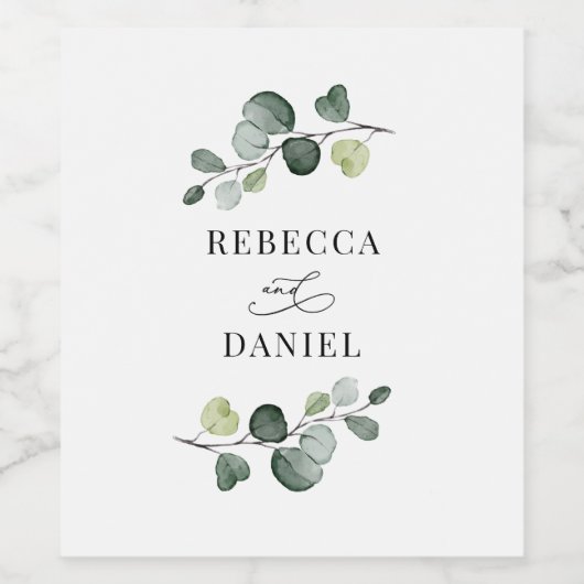 Rustieke Eucalyptus groen bruiloft gepersonaliseer Wijn Etiket (Enkel label)