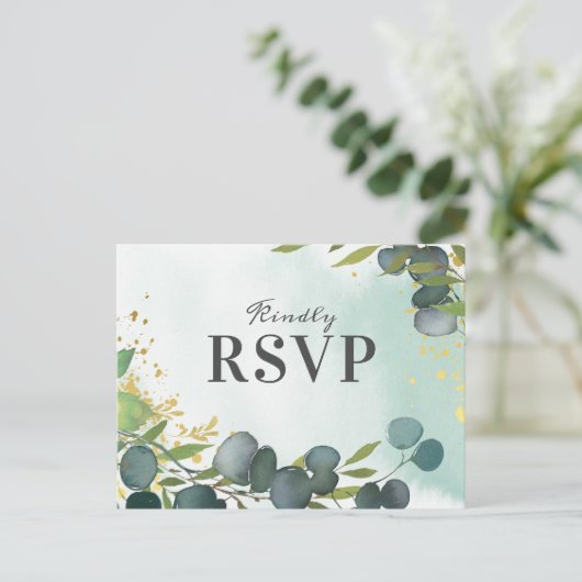 Rustieke Eucalyptus groen bruiloft RSVP Uitnodiging Briefkaart (Staand voorkant)