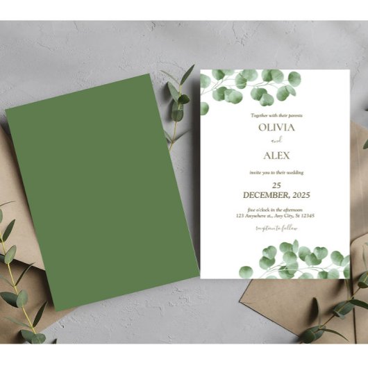 Rustieke eucalyptus groen esthetische bruiloft kaart