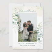 Rustieke eucalyptus groen foto elegante bruiloft save the date (Voorkant)