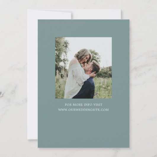 Rustieke eucalyptus groen foto elegante bruiloft save the date (Achterkant)