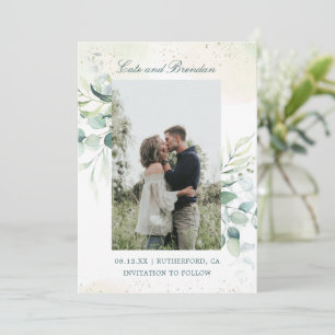 Rustieke eucalyptus groen foto elegante bruiloft save the date