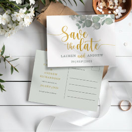 Rustieke Eucalyptus Groen/Goud Trouw Save the Date Briefkaart