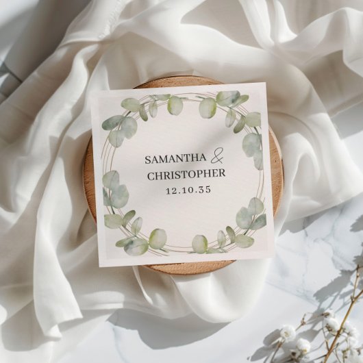 Rustieke Eucalyptus Groen & Gouden Bruiloft Servet