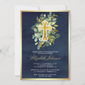 Rustieke Eucalyptus Groen Marine Blauw Goud Doop Kaart (Voorkant)