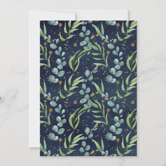 Rustieke Eucalyptus Groen Marine Blauw Goud Doop Kaart (Achterkant)