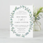 Rustieke eucalyptus groen ovale krans bruiloft kaart (Staand voorkant)