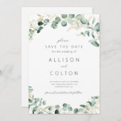 Rustieke eucalyptus groen salie groen boho save the date (Voorkant / Achterkant)