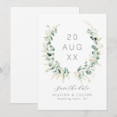 Rustieke eucalyptus groen salie groen boho save the date (Voorkant / Achterkant)
