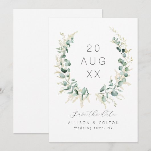 Rustieke eucalyptus groen salie groen boho save the date (Voorkant / Achterkant)