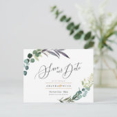 Rustieke Eucalyptus, groen Save the Date Briefkaart (Staand voorkant)