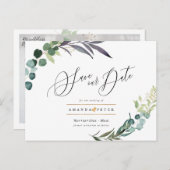 Rustieke Eucalyptus, groen Save the Date Briefkaart (Voorkant / Achterkant)