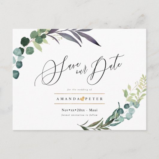 Rustieke Eucalyptus, groen Save the Date Briefkaart (Voorkant)