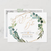 Rustieke Eucalyptus, groen Save the Date Briefkaart (Voorkant / Achterkant)