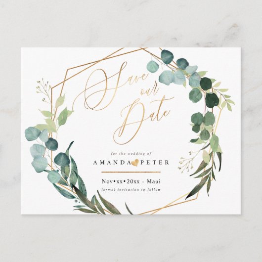 Rustieke Eucalyptus, groen Save the Date Briefkaart (Voorkant)