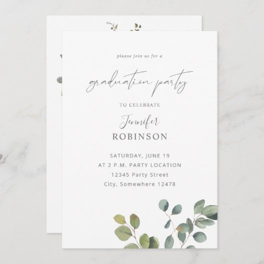 Rustieke Eucalyptus Groene Duo 2 Afstudeerfeest Kaart (Voorkant / Achterkant)
