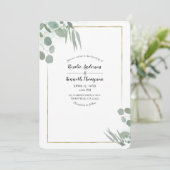 Rustieke Eucalyptus Groene & Gouden Bruiloft Kaart (Staand voorkant)