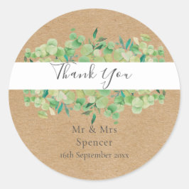 Rustieke Eucalyptus Groene Huwelijks Dank Je Favor Ronde Sticker