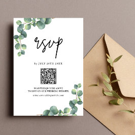 Rustieke Eucalyptus Groene Huwelijks QR Code RSVP Kaartje