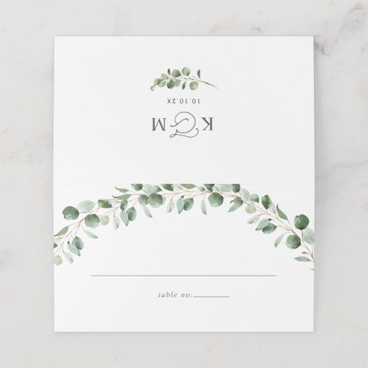 Rustieke Eucalyptus Groene Huwelijkskaart Opgevouw Plaatskaartje (Buitenkant ongevouwen)