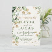 Rustieke eucalyptus groene huwelijksuitnodiging kaart (Staand voorkant)