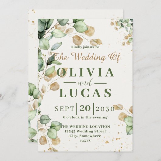Rustieke eucalyptus groene huwelijksuitnodiging kaart (Voorkant / Achterkant)
