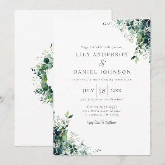 Rustieke Eucalyptus Groene Monogram Bruiloft Kaart (Voorkant / Achterkant)