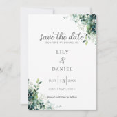 Rustieke Eucalyptus Groene Monogram Huwelijk Save The Date (Voorkant)