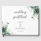Rustieke Eucalyptus Groene Monogram Moderne Trouw Gastenboek (Voorkant)