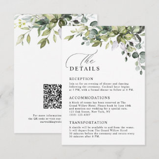 Rustieke Eucalyptus Groene QR Code Huwelijksdetail Informatiekaartje