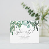 Rustieke Eucalyptus, Groene Save the Date Briefkaart (Staand voorkant)