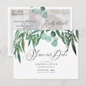 Rustieke Eucalyptus, Groene Save the Date Briefkaart (Voorkant / Achterkant)