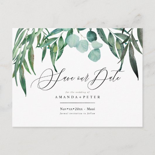 Rustieke Eucalyptus, Groene Save the Date Briefkaart (Voorkant)