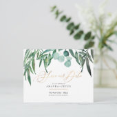 Rustieke Eucalyptus, Groene Save the Date Briefkaart (Staand voorkant)