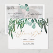 Rustieke Eucalyptus, Groene Save the Date Briefkaart (Voorkant / Achterkant)