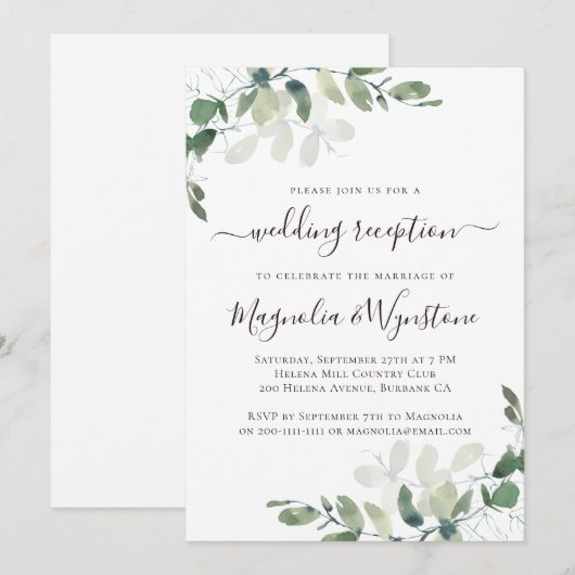 Rustieke Eucalyptus Groene Trouwreceptie Uitnodigi Kaart (Voorkant / Achterkant)