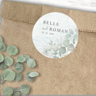 Rustieke Eucalyptus Groene Waterverf Trouw Ronde Sticker